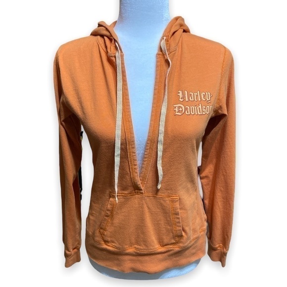 WOMEN’S 2007 heritage harley davidson v-neck hoodie sweater orange size M - Picture 3 of 9